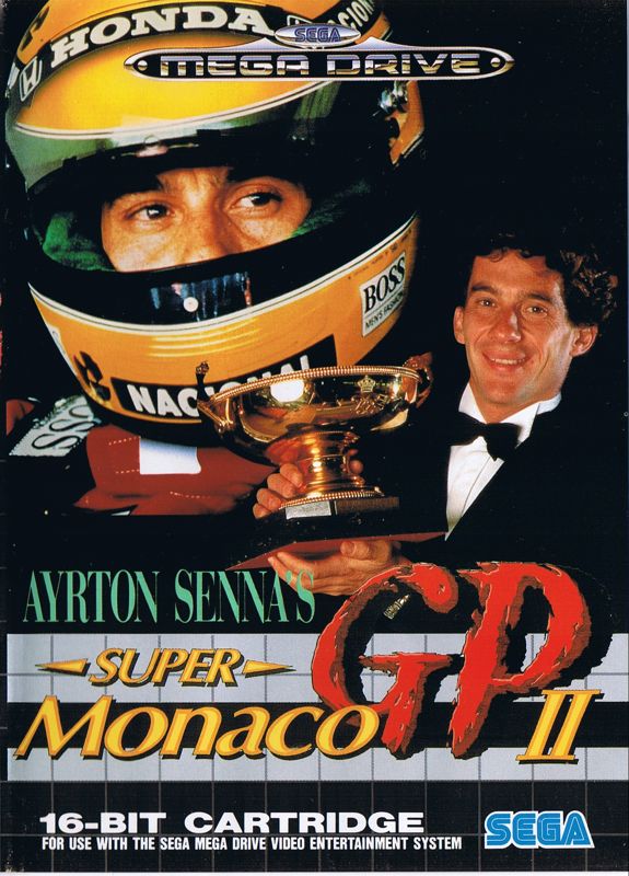Ayrton Senna's Super Monaco GP II box art for Sega Mega Drive
